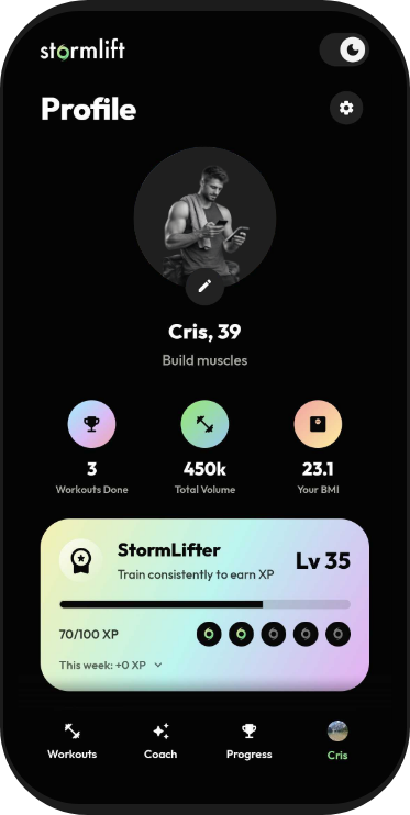 StormLift profile screen
